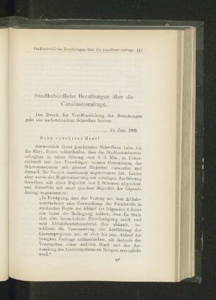 Stadtbehördliche Berathungen über die Canalisationsfrage.