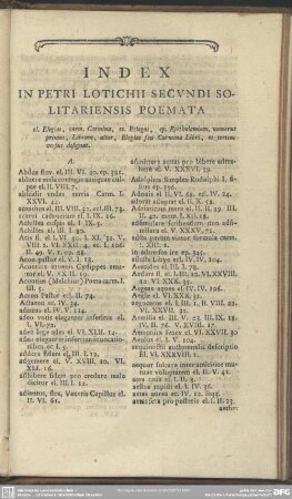 Index In Petri Lotichii Secundi Solitariensis Poemata