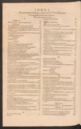 Index Rerum memorabilium, quae in his Vitis, Quatuor Evangelistarum, continentur.