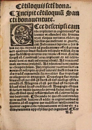 Centoloquiu[m] Seraphici doctoris Sancti Bonauenture