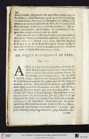 Cap. VI.: De aquis religiosis in Urbe