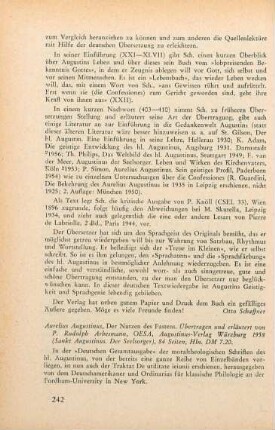 242-243 [Rezension] Augustinus, Aurelius, Der Nutzen des Fastens