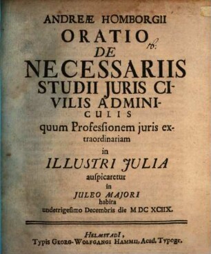 Oratio de necessariis studii iuris civ. adminiculis
