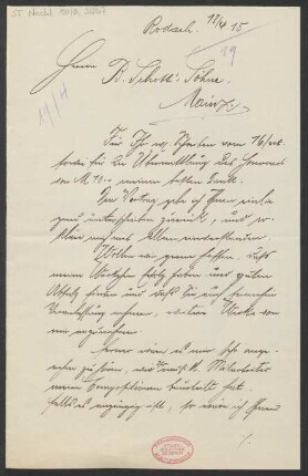 Brief an B. Schott's Söhne : 18.04.1915