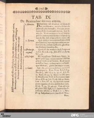 Tab. IX. De Beatitudine seu vita aeterna.