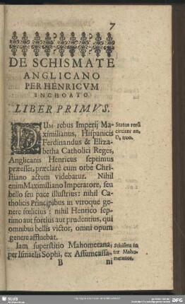 De Schismate Anglicano Per Henricum Inchoato. Liber Primus