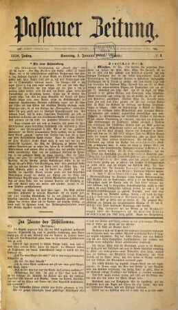 Passauer Zeitung : niederbayerische Volkszeitung. 1882,1/6 = Jg. 35