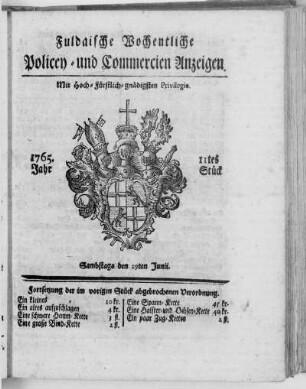11tes Stück, Ausgabe vom 29. Junii 1765