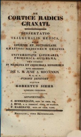 De cortice radicis granati : diss. inaug. med.