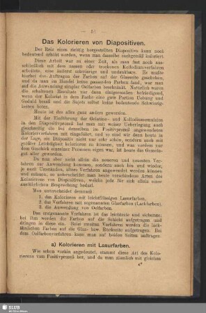Das Kolorieren von Diapositiven
