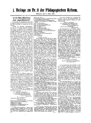 Ist die Adler-Bibliothek eine Jugendbücherei : 1. Beilage zu Nr. 9 der Pädagogischen Reform