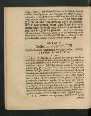 Actus V. Sessio ad dextram Dei Coniuncta cum subiectione angelorum, Potestatum & Virtutum.