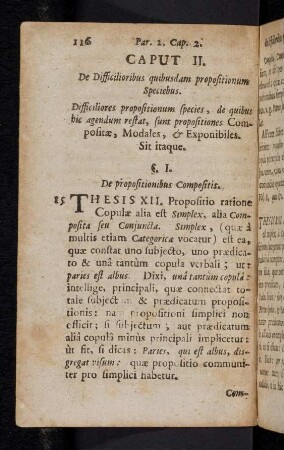 116-141, Caput II. De Defficilioribus quibusdam propositionum Speciebus.