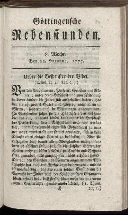 8. Woche. Den 22. Hornung, 1777