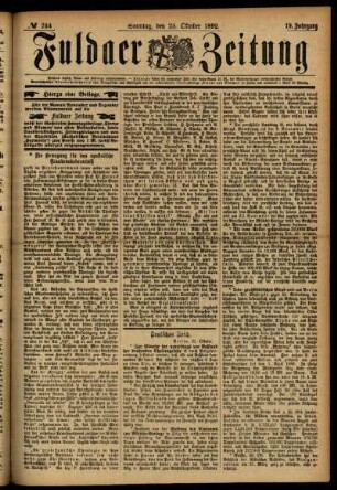 Erste Ausgabe vom Sonntag, den 23. Oktober 1892.