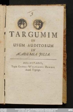 Targumim In Usum Auditorum In Academia Julia