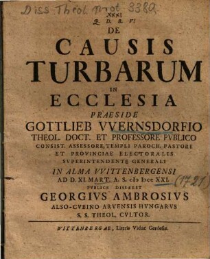 De Causis Turbarum In Ecclesia