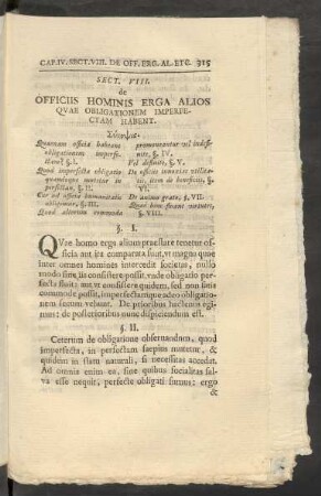 Sect. VIII. de Officiis Hominis Erga Alios Quae Obligationem Imperfectam Habent.