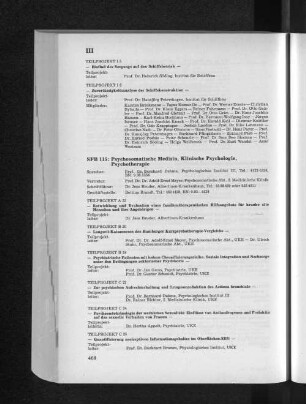 SFB 115: Psychosomatische Medizin, Klinische Psychologie, Psychotherapie