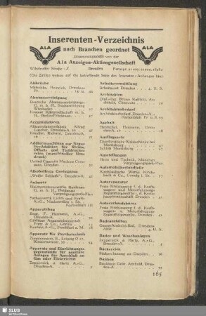 Inserenten Verzeichnis nach Branchen geordnet