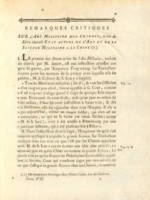 Remarques critiques sur l'art militaire des Chinois, ...