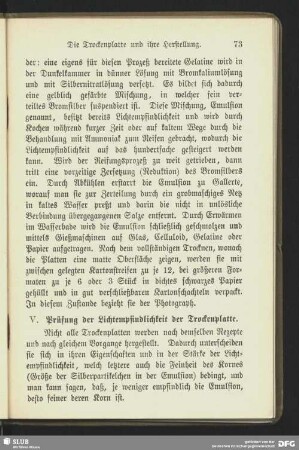 V. Prüfung der Lichtempfindlichkeit der Trockenplatte