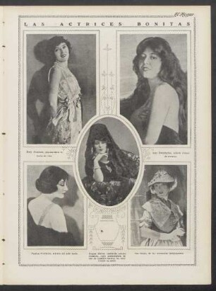 Las actrices bonitas : [Retratos fotográficos de Mary Pickford, Ann Pennington, Pauline Frederick, Raquel Meller y Ina Claire.]