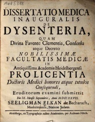 Dissertatio medica inauguralis de dysenteria : quam divina favente clementia ...