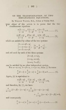 On the transformation of two simultaneous equations.