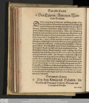 Das neundte Capitel. ♋︎ Von dem Königreich Schotten/ die Graffschafft Burgund/ Holland/ Seeland und Hertzogthumb Preussen.