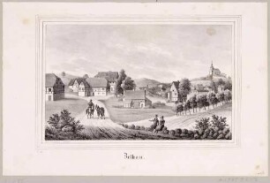 Ortsansicht von Zethau (Mulda-Zethau) mit Kirche in Mittelsachsen, aus Sachsens Kirchen-Galerie von Hermann Schmidt, 1838, Bd. 2