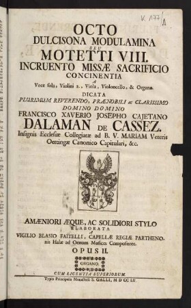 1-31, Motetti VIII. Opus II. Organo.