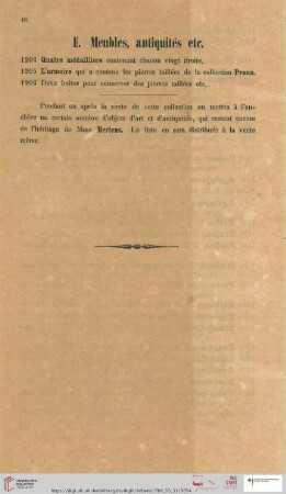 E. Meubles, antiquités etc.