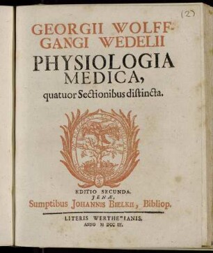 Georgii Wolffgangi Wedelii Physiologia Medica : quatuor Sectionibus distincta