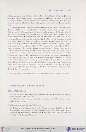 Gesamtsitzung am 14. Dezember 2002