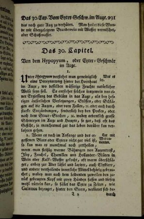 Das 30. Capitel. Von dem Hypopyum, oder Eyter-Geschwär im Auge.
