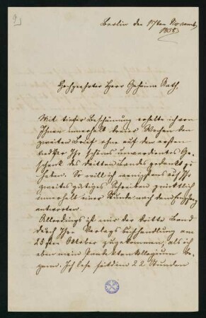 Brief vom 17. November 1858