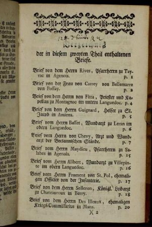 Verzeichniß der in diesem zweyten Theil enthaltenen Briefe.