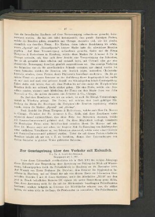 Zur Gesetzgebung über den Verkehr mit Kuhmilch.