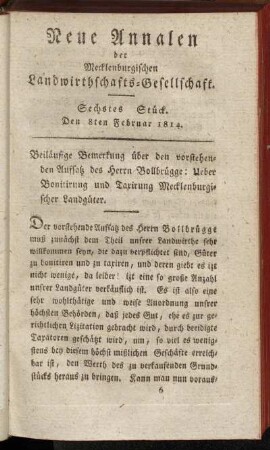 Sechstes Stück. Den 8ten Februar 1814.