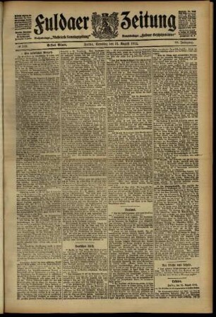 Erste Ausgabe vom Samstag, den 31. August 1912.