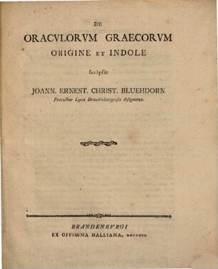 De oraculorum Graecorum origine et indole