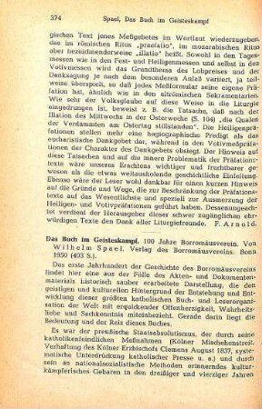 374-375 [Rezension] Spael, Wilhelm, Das Buch im Geisteskampf