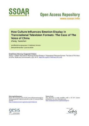 How Culture Influences Emotion Display in Transnational Television Formats: The Case of The Voice of China