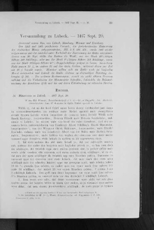 Versammlung zu Lübeck. - 1467 Sept. 20.