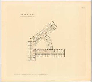 Großstadthotel Schinkelwettbewerb 1952: Grundriss 2.OG (3. und 4. entsprechend) 1:200
