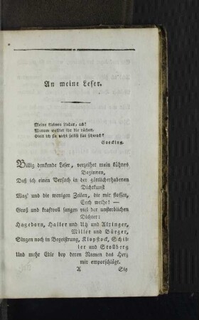 [An meine Leser - Der Abschied: Trinklied. Im gewöhnlichen Styl.]