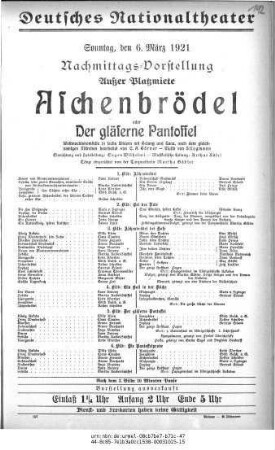 Aschenbrödel oder Der gläserne Pantoffel