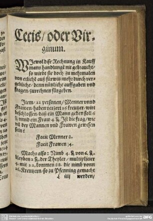 Cecis/ oder Virginum.
