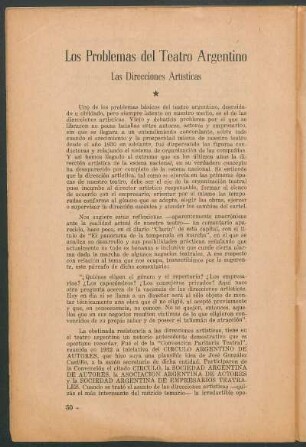 Los problemas del teatro argentino : Las direcciones artísticas